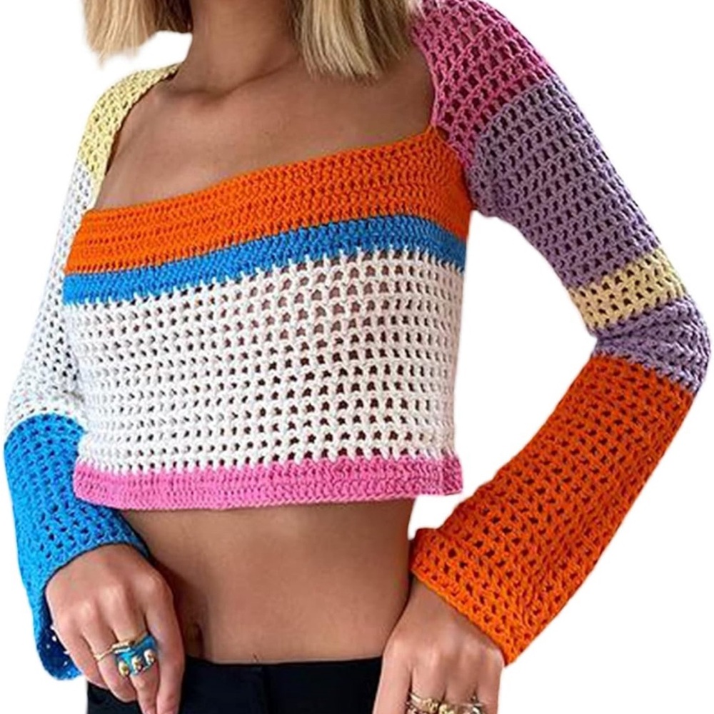 Sunloudy - Cropped color block knit sweater - size M